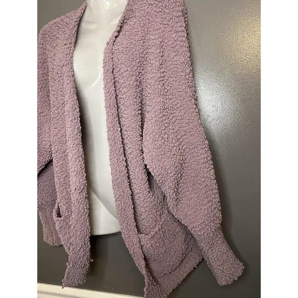MEROKEETY Sweater Womens Medium Purple Popcorn Knit Open Front Cozy Cardigan - Image 3