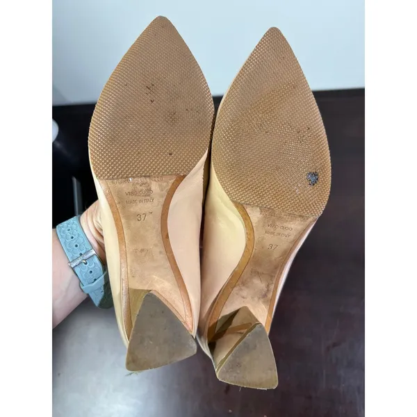 Nicholas Kirkwood‎ Sculptural Block Heel Pumps Nude Leather Office Shoes Size 37 - Image 5