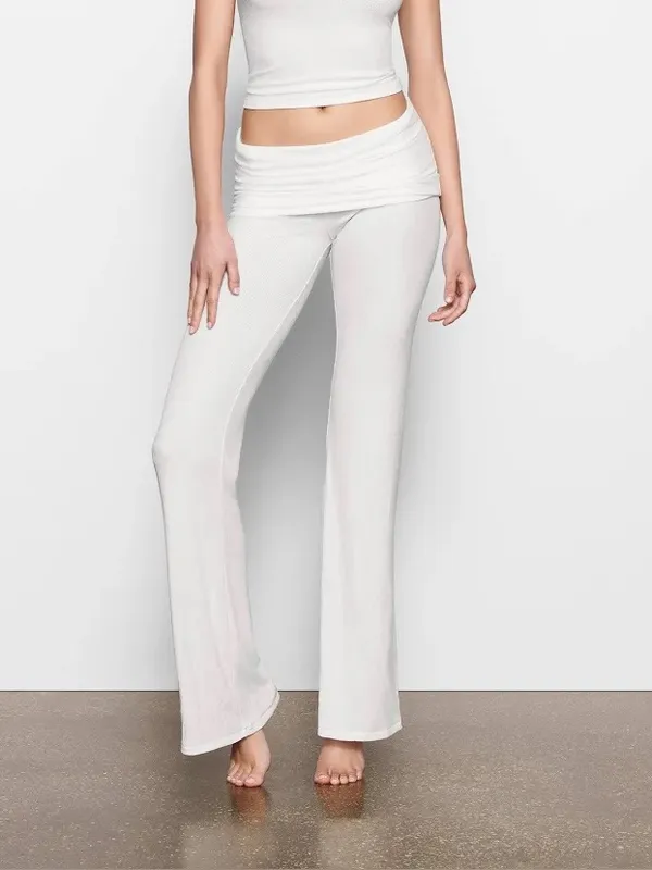 NWT Skims Women's Foldover ribbed Pants Soft Lounge in marble size large - Image 2