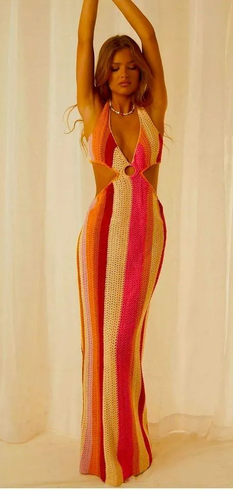 NWOT Peppermayo Haven Crochet Maxi Dress S/M ivory beachwear resort honeymoon - Image 3