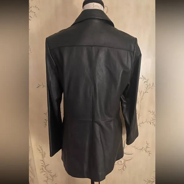 Vintage 90s Wilsons Leather Black Blazer Jacket Women's Size M Maxima - Image 2