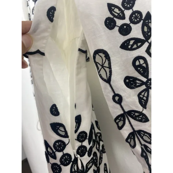 SAYLOR Ivory Mini Dress with Black Floral Embroidery Size XS 100% Cotton - Image 9