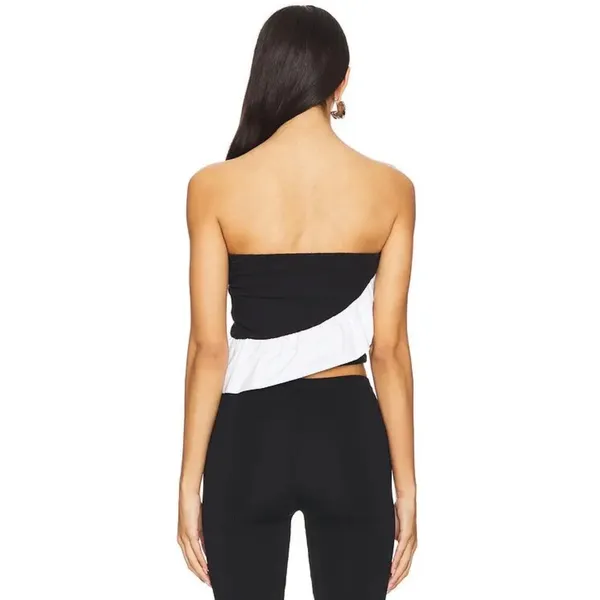 Free People Black White Ruffle Strapless‎ Tube Top Cropped Ribbed Knit S - Image 3