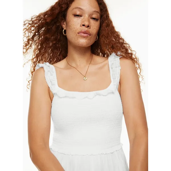 Aritzia Wilfred Reminisce White Sleeveless Smocked Camisole Midi A-Line Dress S - Image 3