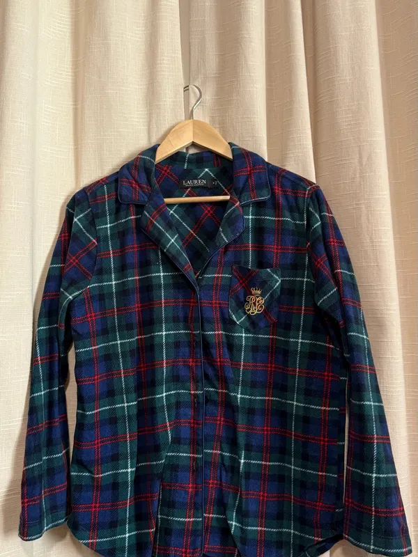 Lauren Ralph Lauren Green, Navy & Red Plaid Button-Down PJ Set - Image 2