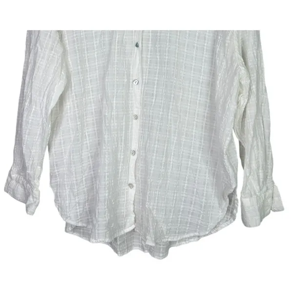 Zara Relaxed Lightweight Fit Cotton Button Down Collar Shirt Long Sleeve M White - Image 4