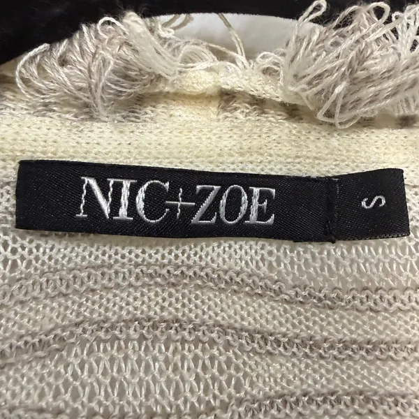 NIC+ZOE S Ivory Gray Textured Wave Knit‎ Fringe Longline Open Front Cardigan - Image 5