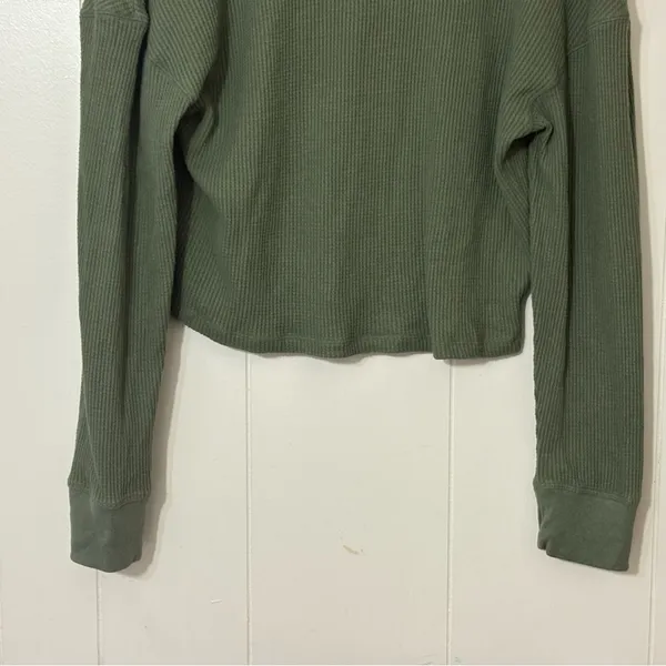 Abercrombie & Fitch SoftAF Waffle Knit Cropped Polo Top Olive Green Size S - Image 8