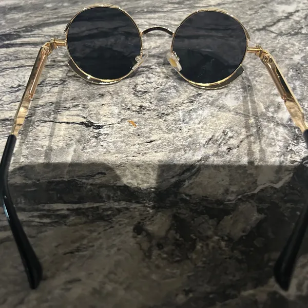 Round Gold and Black Sunglasses - Image 7
