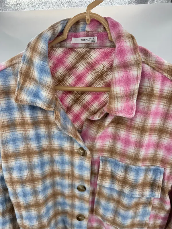 Timing Plaid Button-Down Shirt Jacket shacket flannel M oversized fall winter - Image 7