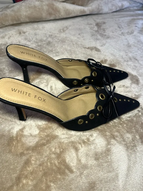 White Fox Kitten Heels Mules - Image 3