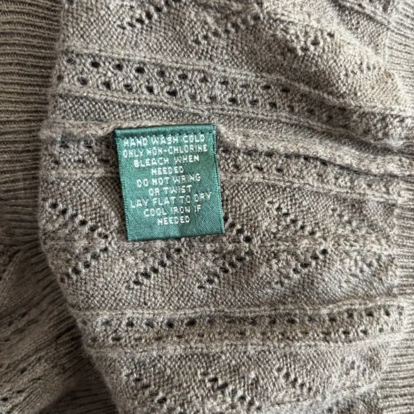 Ralph Lauren Silk Cashmere Sweater Womens‎ Large Green Brown Pointelle Open Knit - Image 10