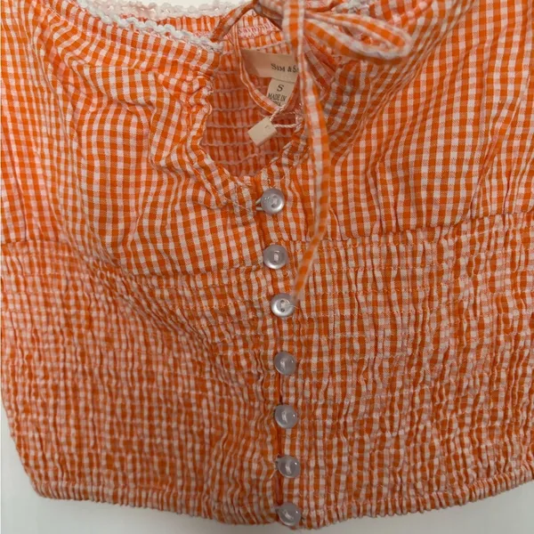 Orange Gingham Ruffle Strap Top - Image 3