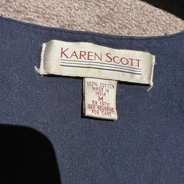 Karen Scott Blue Patchwork‎ Vest Grandma Art Teacher Embroidery - Image 3