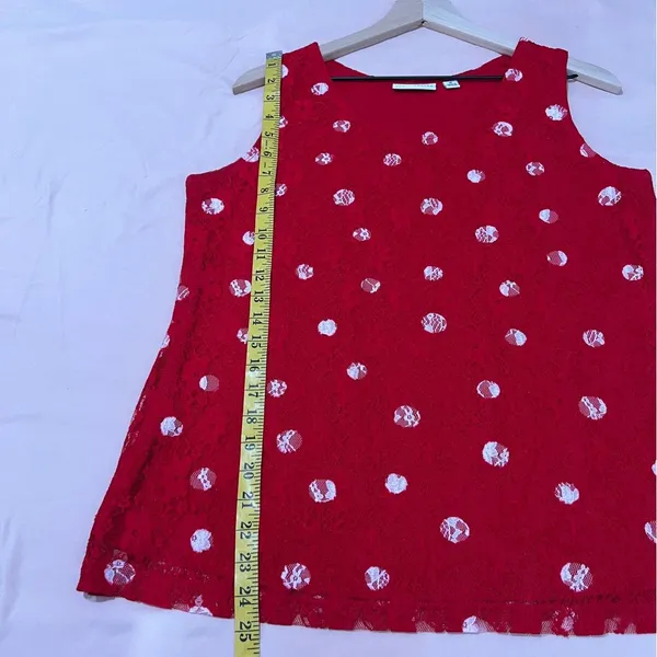 Susan Graver Red Lace White Polka Dot Scoop Neck Tank Sheer Open Cardigan‎ Set - Image 16