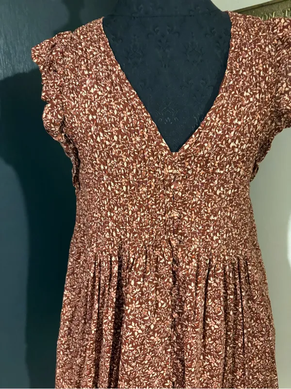 Madewell Cotton Blend Red Floral V-Neck Mini Dress with Pockets - Image 2