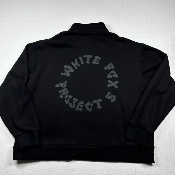 White Fox Project 5 Quarter Zip Pullover Black Oversized Sweatshirt M/L Graphic - Image 3