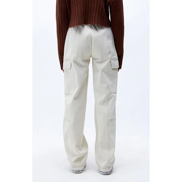 PacSun Cargo Pants‎ Womens M Relaxed Denim Utility Baggy Streetwear Beige White - Image 2