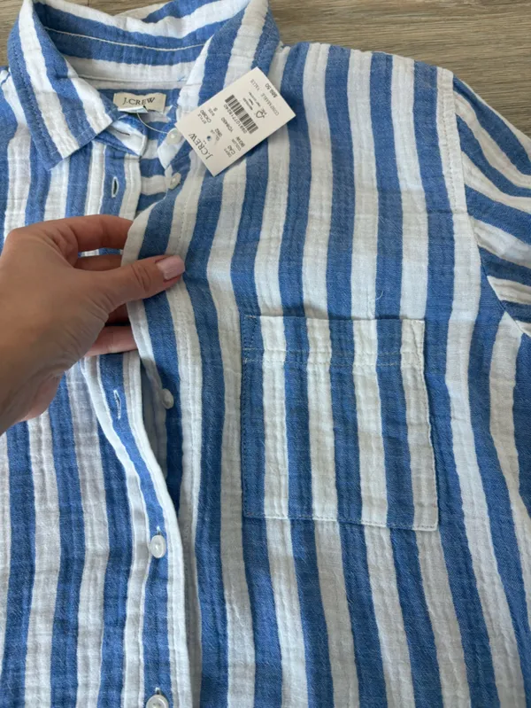 NWT J. Crew Blue and White Vertical Stripe Linen Button-Down Shirt - Image 3
