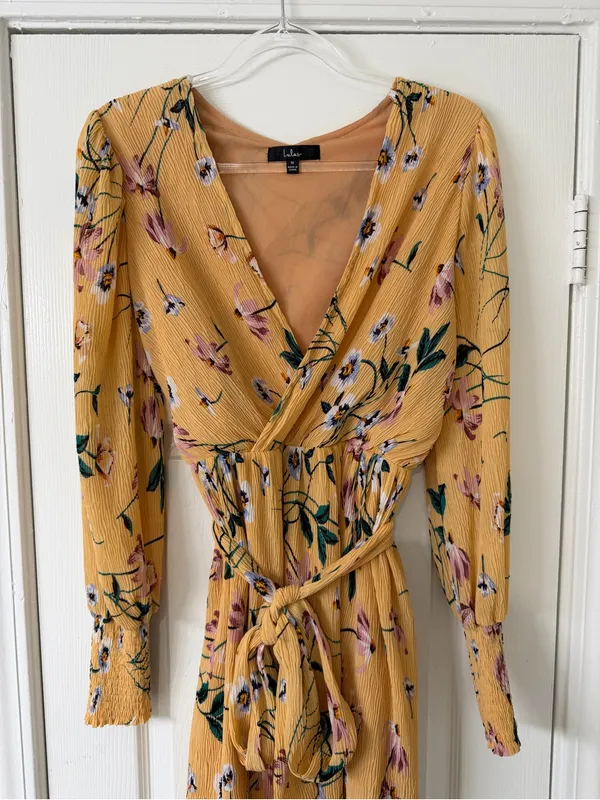 Lulu's For the Perfect Day Orange Floral Print Pleated Mini Dress Size‎ Medium - Image 7