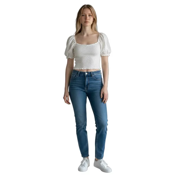 Abercrombie & Fitch Smocked Puff Sleeve Crop Top Size S White Sweetheart - Image 2