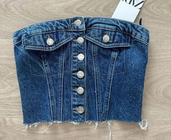 ZARA crop top corset denim jeans button up - Image 10