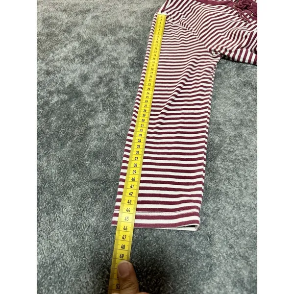 LAUREN Ralph Lauren Lace-Up Corset Henley Red & White Striped Long Sleeve M - Image 4