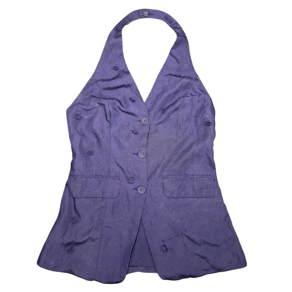 Maeve Linen‎ Blend Halter Vest Size Small Navy Blue Anthropologie Linen Summer - Image 3