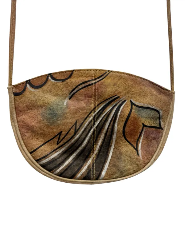 Magnifique Vintage Abstract Hand Painted Genuine Leather Half Moon Crossbody Bag - Image 5