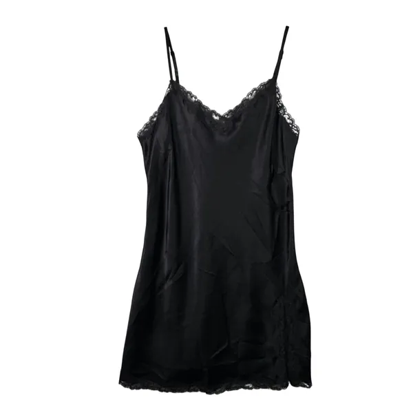 Victoria's Secret Black Satin Robe & Lace Slip Dress Lingerie Set OS XS‎ Black - Image 2