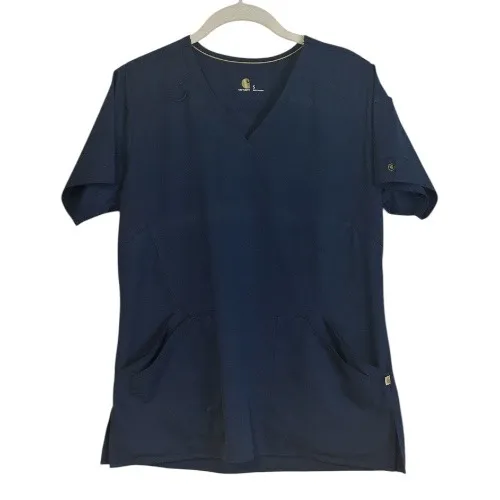 Carhartt Navy Blue V‎ Neck Force Scrub Top Short Sleeve Pockets Size S - Image 2