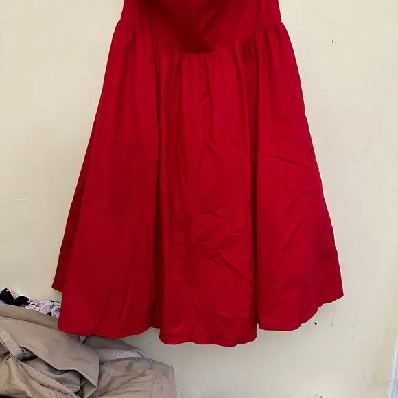 Reformation Buttercup‎ Dress Size 10 Red Fit and Flare Strapless Midi Formal - Image 16