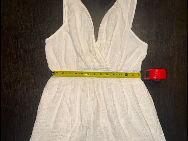 White Gauze Midi Dress Boho Cottagecore V-Neck Tiered Coastal Casual Lightweight - Image 5