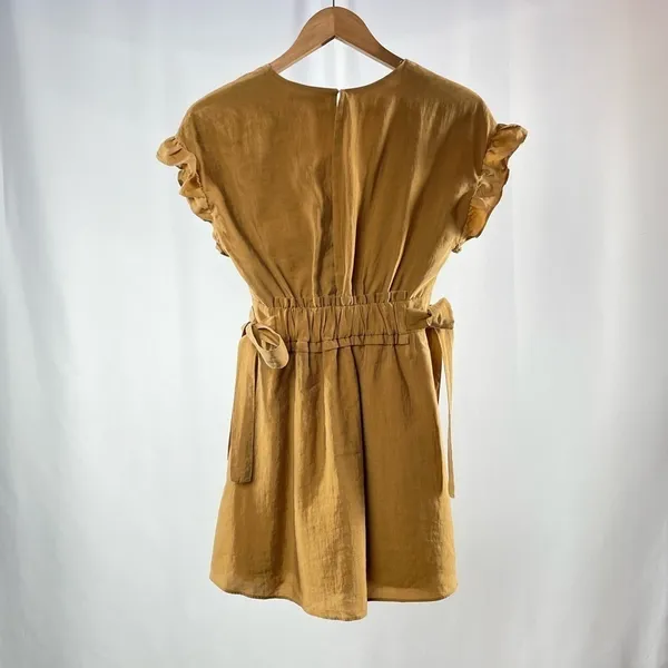 Zara Ruffle Tie Waist Mini‎ Dress in Brown Size Extra Small - Image 6