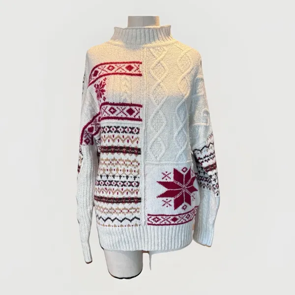 American Eagle Sweater Womens Large White Nordic Fair Isle Knit Pullover - Image 4