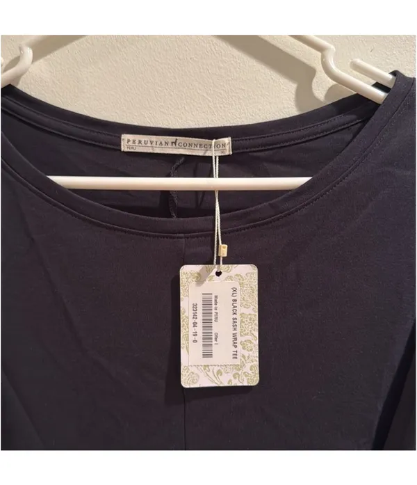 NWT Peruvian Connection Black waist sash wrap Short Sleeve Blouse - Image 2