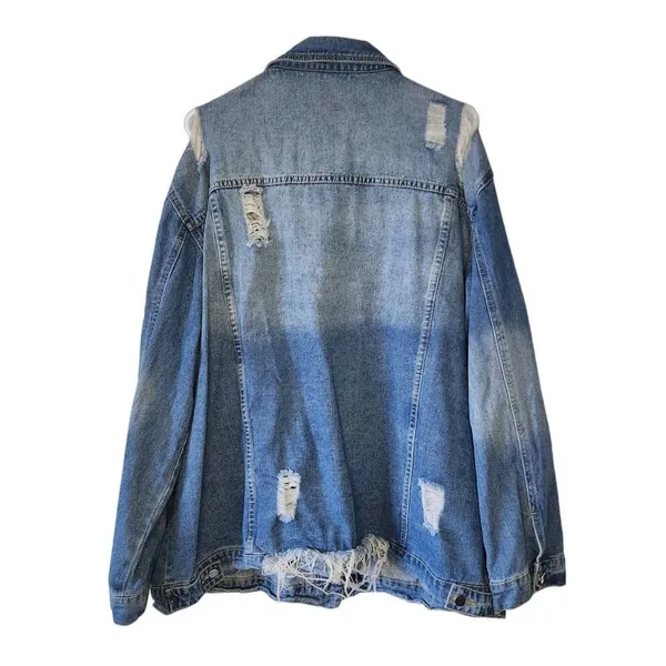 SHEIN Distressed Blue Denim Trucker Jacket Plus Size 4XL - Image 2