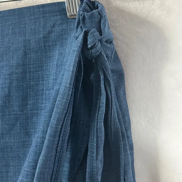 Shein Curve Blue Textured Wrap Skort Plus Size‎ 1XL High Waist Side Tie Shorts - Image 3