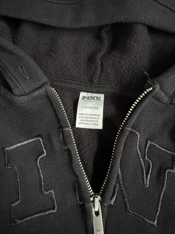 PINK Victoria’s Secret Black Full-Zip Hoodie – Size Large - Image 3