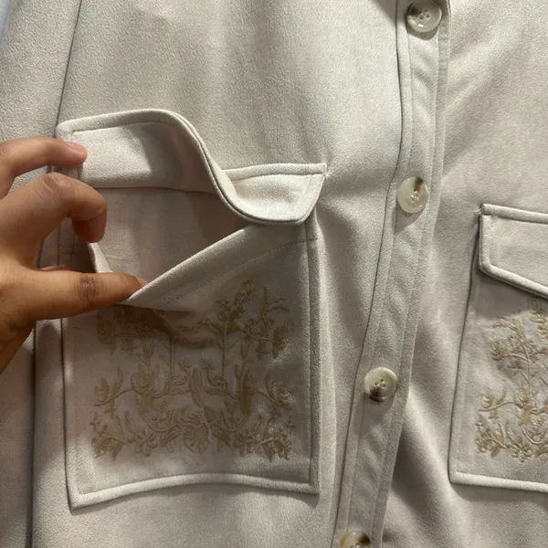 NEW Solitare Cream suede-look front pocket floral embroidered jacket - Image 3