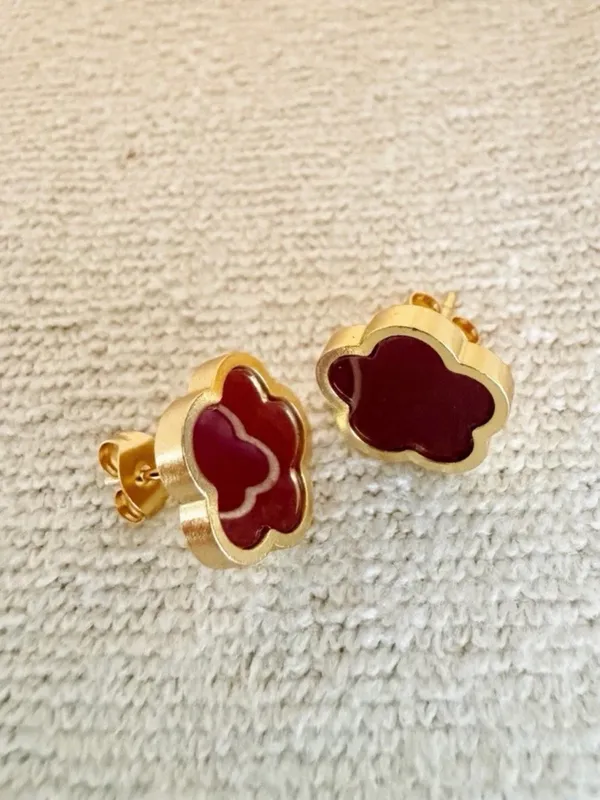 18K Gold Plated red wine Clover Necklace Set stainless steel womens jewelry - Image 7