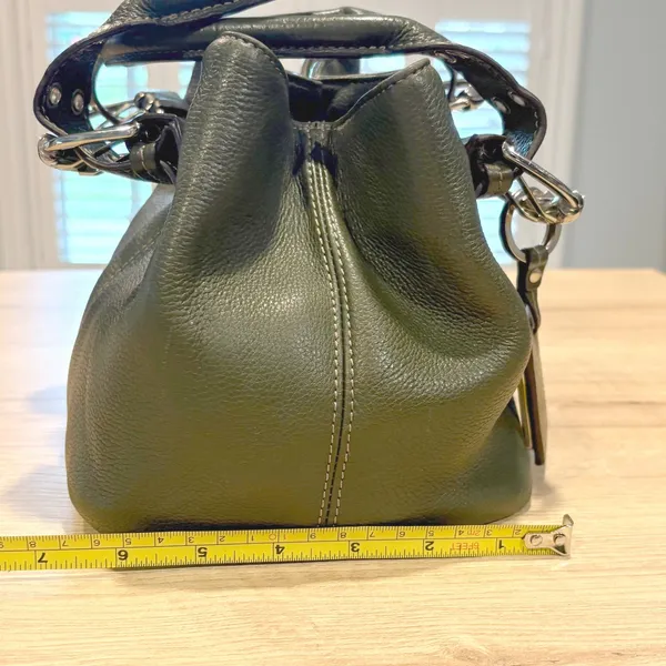 Tignanello Olive Green Pebbled‎ Leather Satchel Buckle Handbag Silver Hardware - Image 2