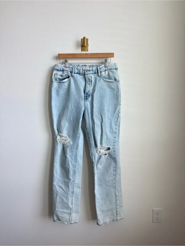 Good American Good Boy Distressed Relaxed Straight Leg Jeans Light Wash Size 31 - Image 6