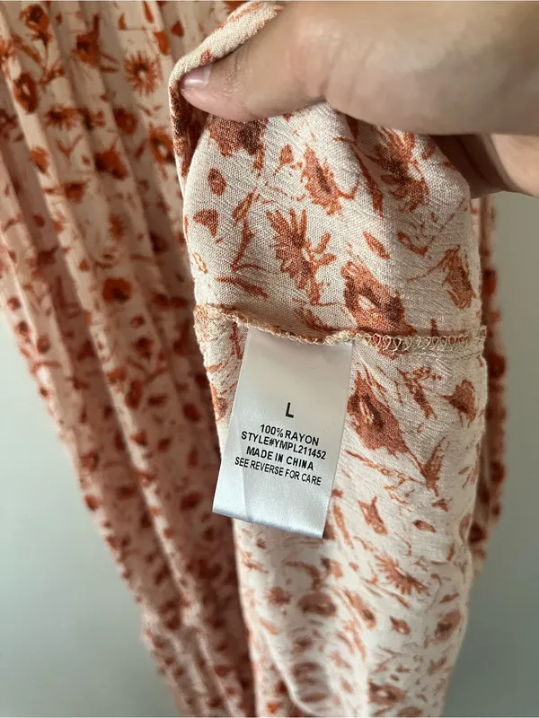 Orange Floral Long Sleeve Maxi Dress Large Cottagecore Prairie Romantic - Image 7