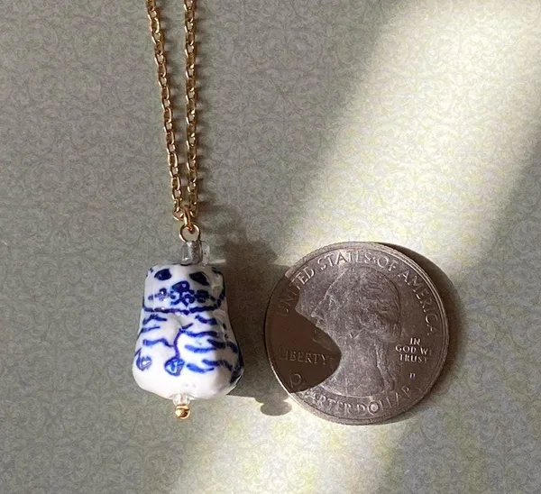 ceramic cute cat boho retro vintage style necklace🐈🩵 - Image 6