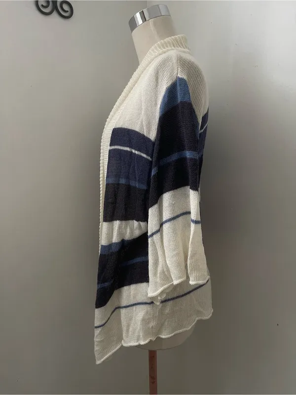 Lucky Brand Open-Front Striped Cardigan in Cream and Navy - Image 2