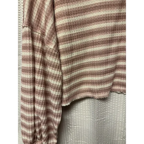 Peach Love California Women's Drop Shoulder Waffle Knit Oversized V‎ Neck Size M - Image 2