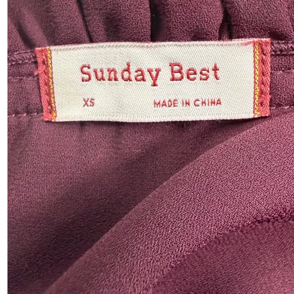 Sunday Best Aritzia Burgundy Lace Trim‎ Ruffle Neck Long Sleeve Mini Dress XS - Image 3
