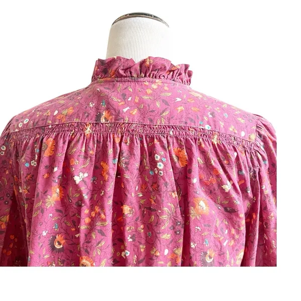 Sundance Women’s Floral Button Front Blouse Prairie Style High Collar Berry Med - Image 5