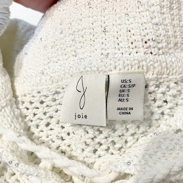 Joie Long Sleeve Lace Up Collared Crochet Polo Sweater Cream White Small - Image 3